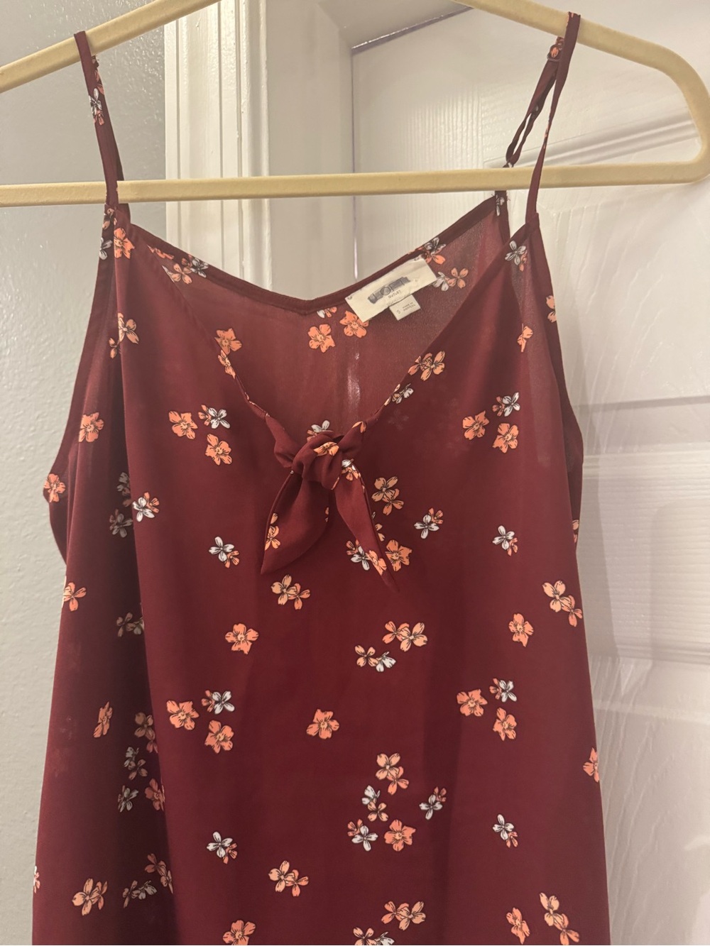 LOFT Outlet Burgundy Floral Tie-Front Spaghetti Strap Camisole Size Small